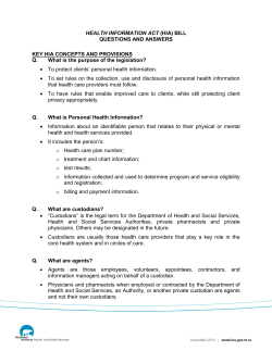 HEALTH INFORMATION ACT (HIA)