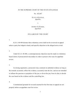 1 IN THE SUPREME COURT OF THE STATE OF KANSAS No