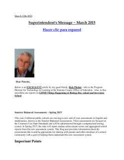 Superintendent`s Message ~ March 2015 Hacer clic para espanol