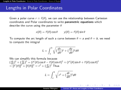 Lecture 37: Areas and Lengths in Polar Coordinates