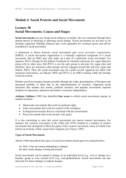 Module 6 Social Protests and Social Movements Lecture 30 Social