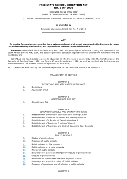 free state school education act no. 2 of 2000