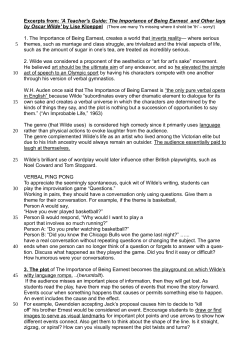 Excerpts from: `A Teacher`s Guide: The Importance of Being Earnest