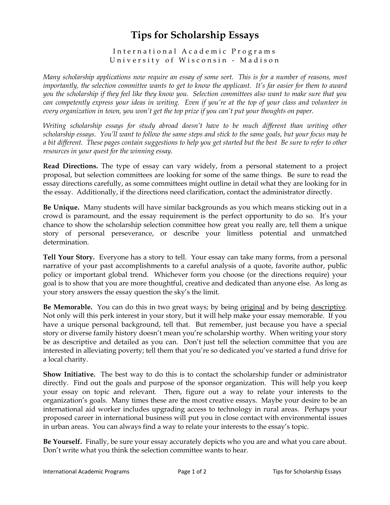 Tips For Scholarship Essays Uw Study Abroad