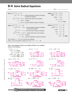 9-4 Solve Radical Equations
