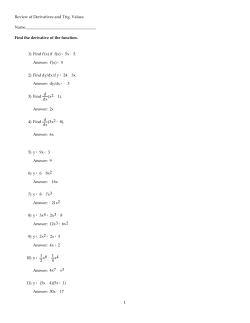 Review of Derivatives and Trig. Values