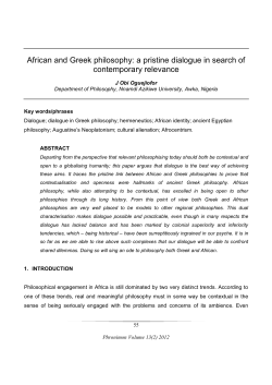 African and Greek philosophy: a pristine dialogue in search of