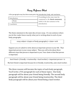 Essay Reference Sheet (5 Paragraph Essay)