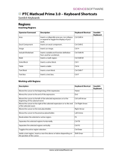 PTC Mathcad Prime 3.0 Keyboard Shortcuts in Swedish
