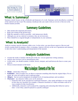 Summary vs Analysis Skills Sheet (Read