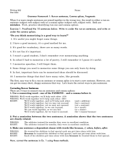Grammar Homework 1: Run-on sentences, Comma splices