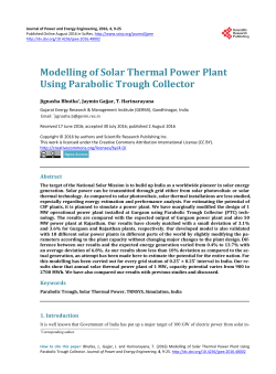 Modelling of Solar Thermal Power Plant Using Parabolic Trough