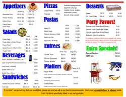 Pizzas Appetizers Salads Sandwiches Pastas