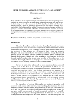 HOPE EGHAGHA AS POET: SATIRE, SELF AND SOCIETY