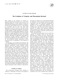 The Evolution of Viviparity and Placentation Revisted