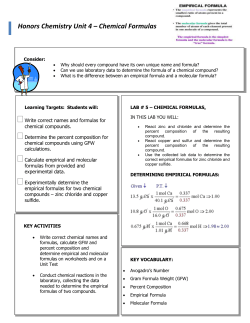Honors Chemistry Unit 4 &ndash; Chemical Formulas