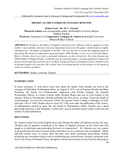 DRYDEN AS THE FATHER OF ENGLISH CRITICISM Afshan Syed1