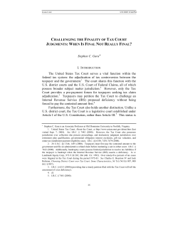 CHALLENGING THE FINALITY OF TAX COURT JUDGMENTS