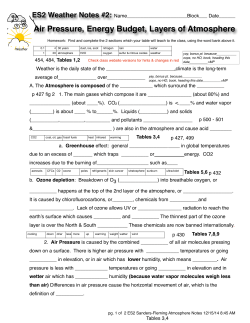Air Pressure, Energy Budget, Layers of Atmosphere Notes#2