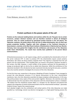 Press Release, January 22, 2015 Protein synthesis in the power
