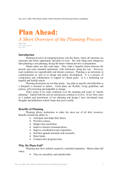 Plan Ahead: A Short Overview of the Planning Process