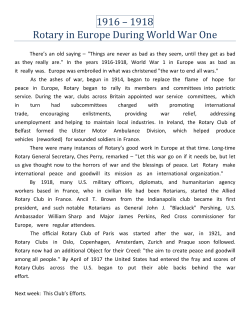 1916 &ndash; 1918 Rotary in Europe During World War One