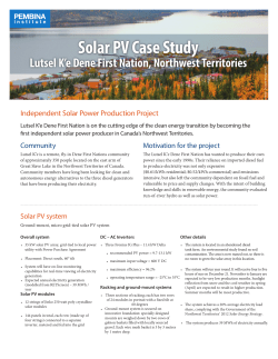 Solar PV Case Study Lutsel K`e Dene First Nation, Northwest