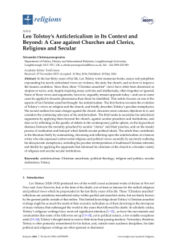 Leo Tolstoy`s Anticlericalism in Its Context and Beyond: A