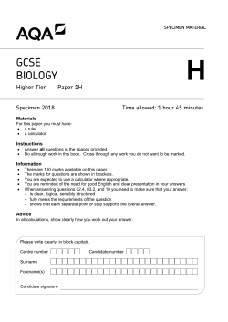 GCSE Biology Specimen question paper Paper 1