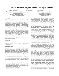 TNT &ndash; A Numeric Keypad Based Text Input Method