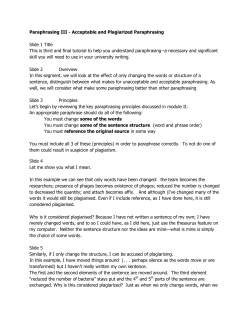 Paraphrasing III - Acceptable and Plagiarized