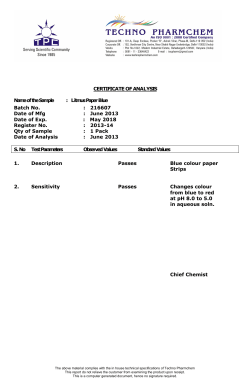 Litmus Paper Blue Batch No. : 216607 Date of Mfg