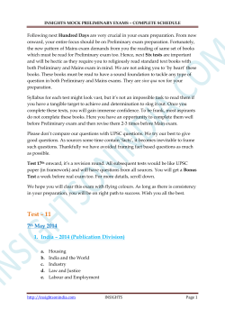 INSIGHTS MOCK PRELIMINARY EXAMS &ndash; COMPLETE SCHEDULE