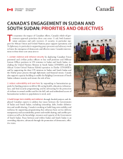 CANADA`S ENGAGEMENT IN SUDAN AND SOUTH SUDAN
