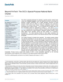 Beyond FinTech: The OCC`s Special Purpose National Bank Charter
