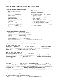 ESERCIZI IN PREPARAZIONE ENTRY TEST PRIME INGLESE Es