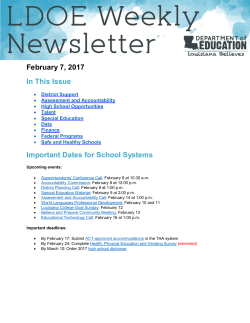 February 7, 2017 In This Issue Important Dates for School Systems