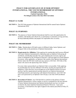 POLICY FOR GOVERNANCE OF JUNIOR OPTIMIST OCTAGON