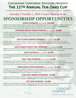 SPONSORSHIP OPPORTUNITIES The 11th Annual Ten Oaks Cup