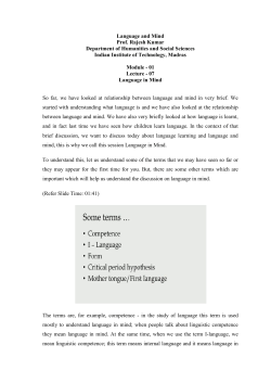 Language and Mind Prof. Rajesh Kumar Department of