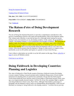 The Raison d`etre of Doing Development Research Doing Fieldwork