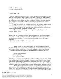 1 ENGL 310 Modern Poetry Professor Langdon Hammer Lecture 4