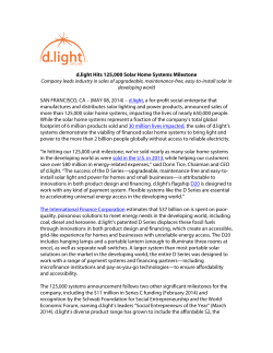 d.light Hits 125000 Solar Home Systems Milestone