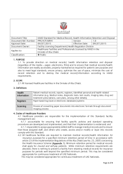 HAAD Standard for Medical Record, Health Information Retention