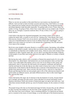 IVO ANDRIĆ LETTER FROM 1920. My dear old friend, When we ran