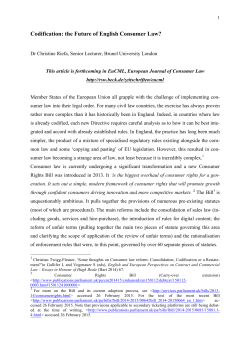 Codification: the Future of English Consumer Law?