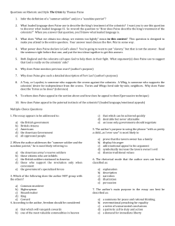Questions on Rhetoric and Style The Crisis by Thomas Paine 1. Infer