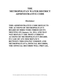 Metropolitan`s Administrative Code - Metropolitan Water District of