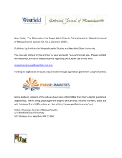 Marc Callis, &ldquo;The Aftermath of the Salem Witch Trials in Colonial