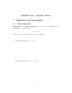 MATH 1111 &ndash; Lecture Notes 1 Equations and Inequalities